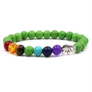 New Seven Chakra balance bracelet with elephant charm Green